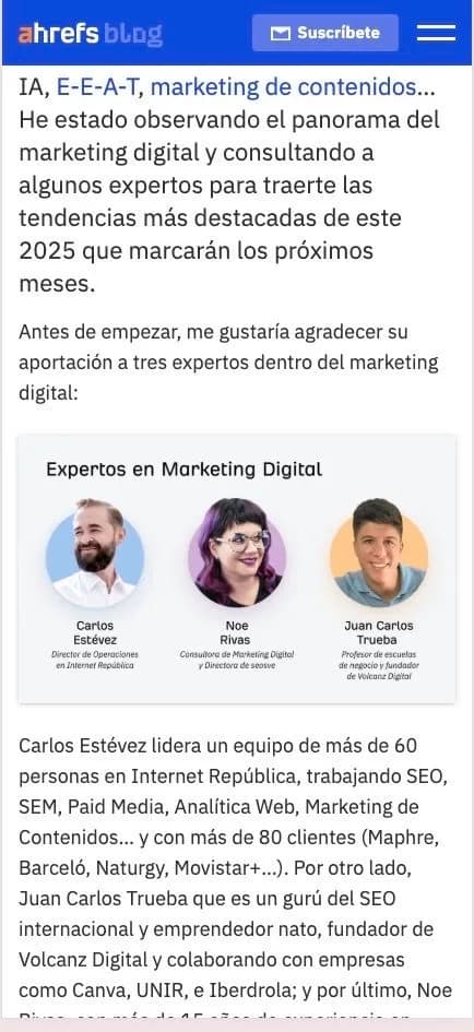 Artículo del blog de Ahrefs con Juan Carlos Trueba como experto