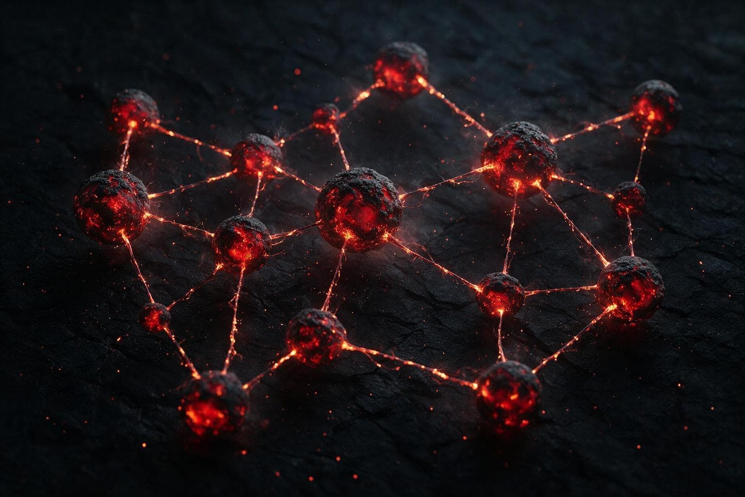 Red de nodos de lava conectados, representando IA & Automatización
